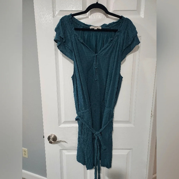 LOFT Plus Dark Teal Blue Clip Dot Romper in Size 22 - Picture 2 of 13